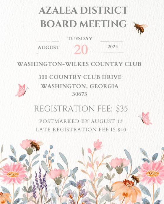 A board meeting flyer with flowers and bees.