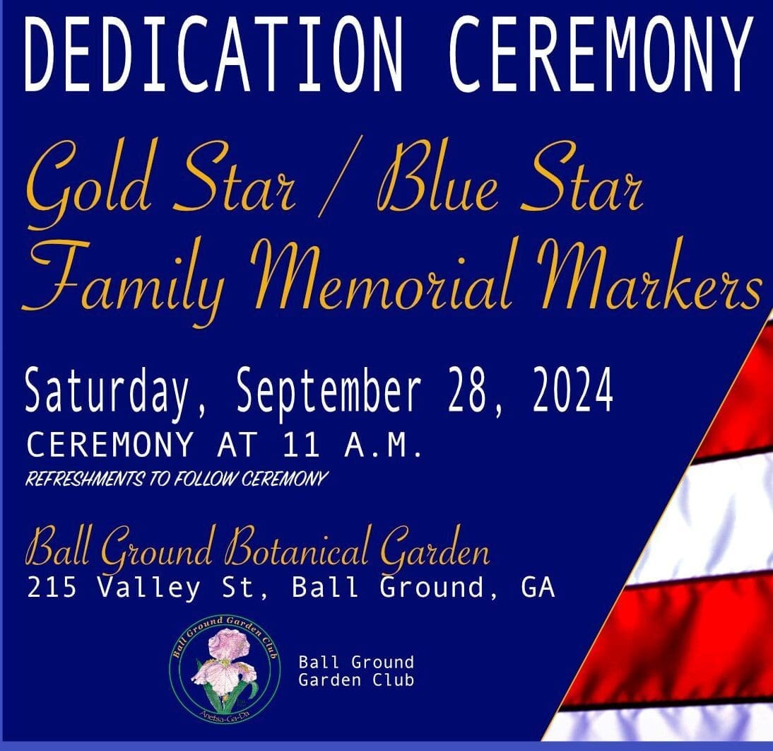 A poster for the dedication ceremony of gold star / blue star family memorial markers.