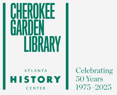 A green and white logo for the cherokee garden library.