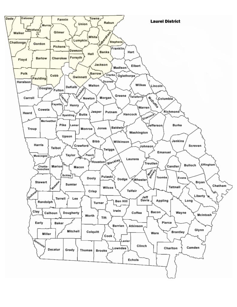 Map of Georgia counties with Laurel District highlighted.